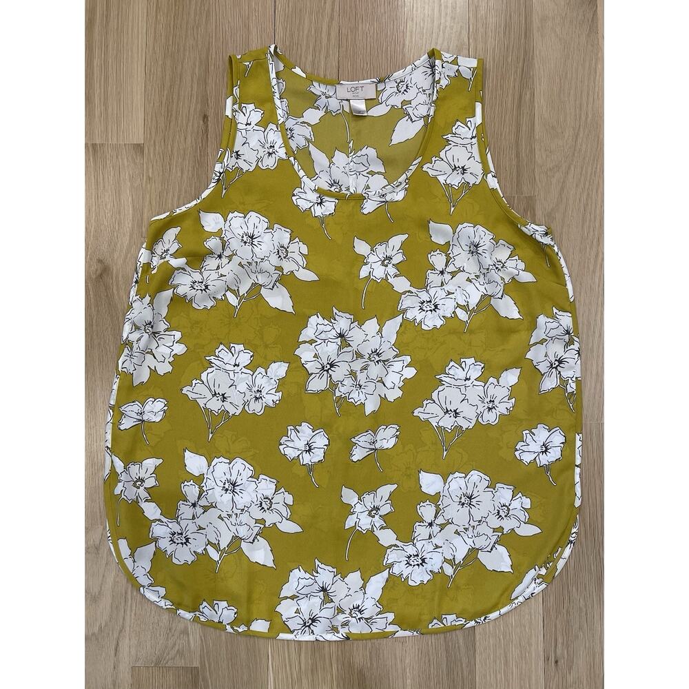 Ann Taylor Loft Outlet Mustard Yellow Floral Tank LP EUC!